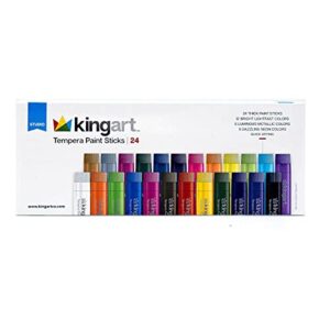 KINGART Tempera Paint Sticks, 24 Vibrant Colors Solid Tempera Paint for Kids, Super Quick Drying, Works Great on Paper Wood Glass Ceramic Canvas