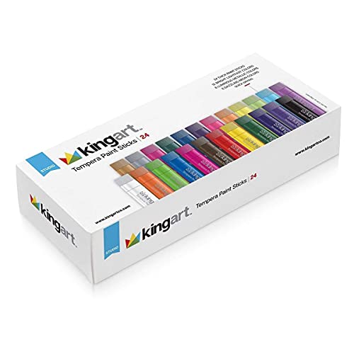 KINGART Tempera Paint Sticks, 24 Vibrant Colors Solid Tempera Paint for Kids, Super Quick Drying, Works Great on Paper Wood Glass Ceramic Canvas