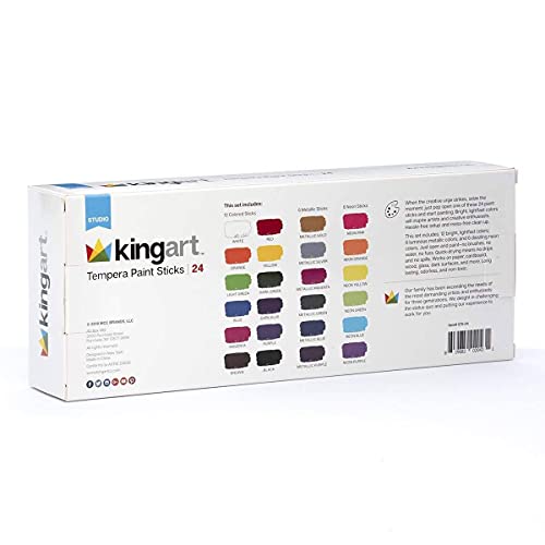 KINGART Tempera Paint Sticks, 24 Vibrant Colors Solid Tempera Paint for Kids, Super Quick Drying, Works Great on Paper Wood Glass Ceramic Canvas