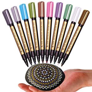 boxun metallic markers pen for rock painting – medium point, metallic color paint markers for ceramic painting, glass,mug, plastic, photo album, card making, 10 colors