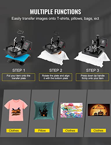 VEVOR 12x10 Inch Heat Press Dual Digital Heat Press Machine 650W Swing Away Heat Press T-Shirt Sublimation Printer Transfer 360 Degree Rotation for DIY T-Shirts