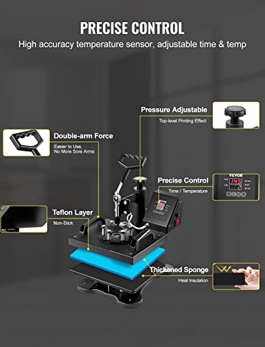 VEVOR 12x10 Inch Heat Press Dual Digital Heat Press Machine 650W Swing Away Heat Press T-Shirt Sublimation Printer Transfer 360 Degree Rotation for DIY T-Shirts