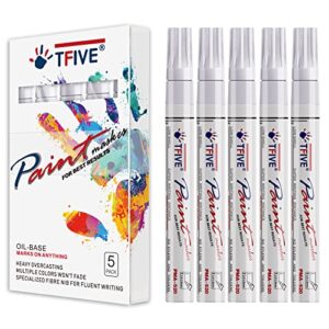 white paint marker paint pens – 5 pack oil based permanent marker pen, medium tip, waterproof & quick dry, for office, art projects, rock painting, ceramic, glass, wood, plastic, metal, canvas