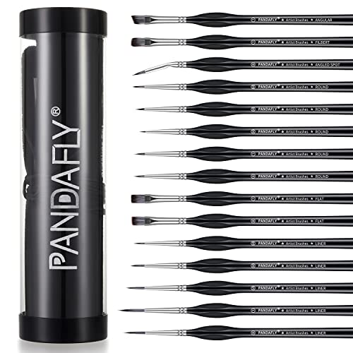 PANDAFLY Micro Detail Paint Brush Set, 15pcs Miniature Painting Brushes for Fine Detailing & Art Painting - Watercolor Oil Acrylic, Face, Nail, Craft Models, Rock Painting, Warhammer 40k