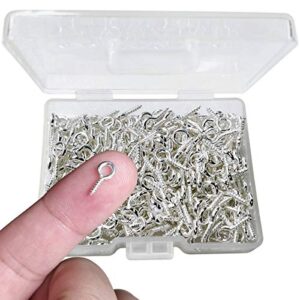 300pcs small screw eye pins,10 x 5mm eye pins hooks,mini screw eye pin peg for arts & crafts projects,self tapping screws hooks ring for cork top bottles & charm bead & diy jewelry making (silver)