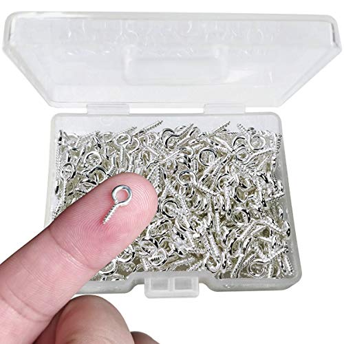 300PCS Small Screw Eye Pins,10 x 5mm Eye pins Hooks,Mini Screw Eye Pin Peg for Arts & Crafts Projects,Self Tapping Screws Hooks Ring for Cork Top Bottles & Charm Bead & DIY Jewelry Making (Silver)