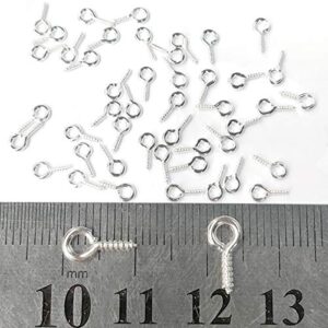 300PCS Small Screw Eye Pins,10 x 5mm Eye pins Hooks,Mini Screw Eye Pin Peg for Arts & Crafts Projects,Self Tapping Screws Hooks Ring for Cork Top Bottles & Charm Bead & DIY Jewelry Making (Silver)