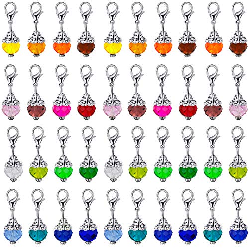 40 Pieces Crystal Dangle Charms Pendants Glass Drop Beads Handmade Dangle Bead Charms with Silver Bead Cap for Jewelry Making Necklace Earring Accessory, Assorted Colors