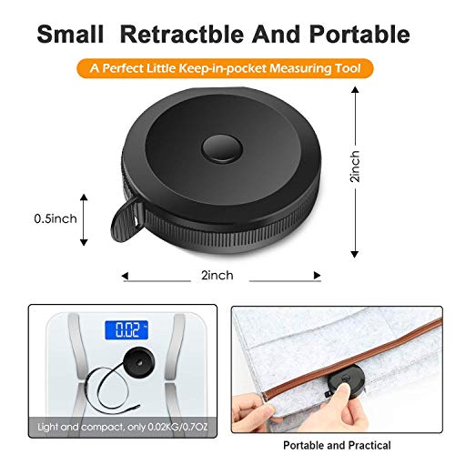 3 Pack Tape Measure Retractable Measuring for Body Fabric Sewing Tailor Cloth Knitting Craft Weight Loss Measurements Retractable Black Dual Sided Tape Measure Body Measuring 60-inch 1.5 Meter