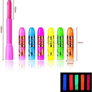 Glow in The Black Light UV Face Paint Crayon, Black Light Neon Face & Body Paint Non Toxic Fluorescent Mardi Gras Halloween Makeup Marker for Kids