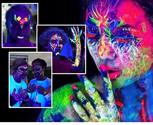 Glow in The Black Light UV Face Paint Crayon, Black Light Neon Face & Body Paint Non Toxic Fluorescent Mardi Gras Halloween Makeup Marker for Kids