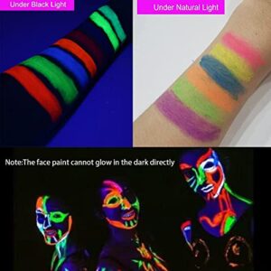 Glow in The Black Light UV Face Paint Crayon, Black Light Neon Face & Body Paint Non Toxic Fluorescent Mardi Gras Halloween Makeup Marker for Kids