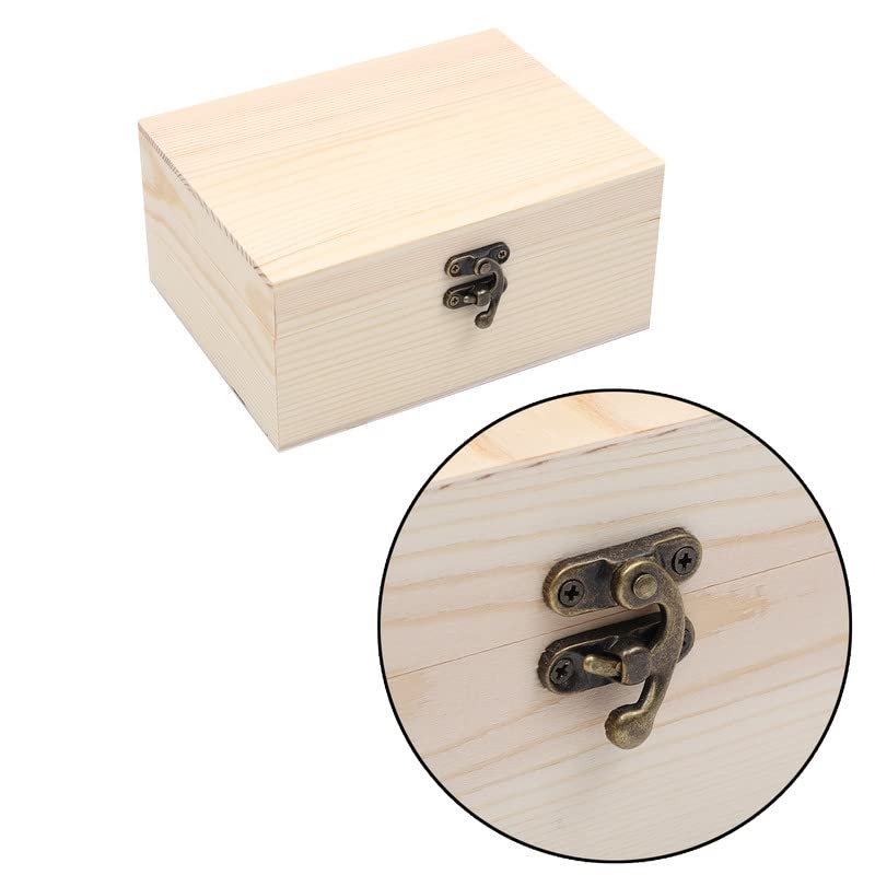 VIKOS Products (1-Pack Unfinished Unpainted Wooden Box with Hinged Lid for Crafts DIY Storage Jewelry Plain Pine Box - Small 6.7"x5.1"x3.1"