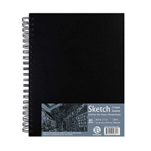 bachmore 8.5″x11″ hardbound sketchbook, left spiral sketch pad with hardcover, perforated and durable acid free drawing paper, ideal art for kids & adults, artist pro & amateurs