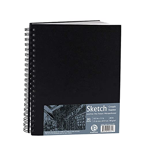 Bachmore 8.5"x11" Hardbound Sketchbook, Left Spiral Sketch Pad with Hardcover, Perforated and Durable Acid Free Drawing Paper, Ideal Art for Kids & Adults, Artist Pro & Amateurs