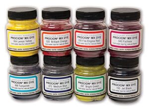 jacquard procion mx dye 8 color set – cold water dye – 2/3 oz – permanent and washfast fiber reactive dye