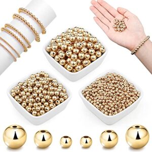 1200 pieces beads ball round beads beaded spacer beads seamless smooth loose ball beads for stackable bracelet jewelry craft making, 8 mm, 6 mm, 4 mm (gold)