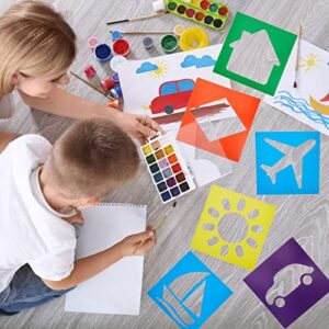 24 Pieces Stencils for Kids 8 Inches Drawing Stencils Chalk Stencils Large Washable Geometric and Garden Themed Primary Shape Template for Kids Toddlers Preschooler (Primary Style)