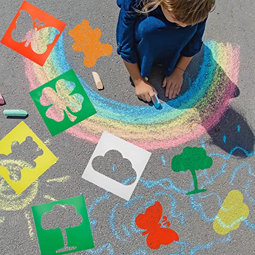 24 Pieces Stencils for Kids 8 Inches Drawing Stencils Chalk Stencils Large Washable Geometric and Garden Themed Primary Shape Template for Kids Toddlers Preschooler (Primary Style)