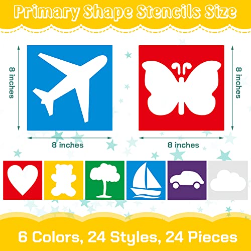 24 Pieces Stencils for Kids 8 Inches Drawing Stencils Chalk Stencils Large Washable Geometric and Garden Themed Primary Shape Template for Kids Toddlers Preschooler (Primary Style)