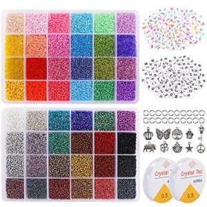 quefe 38000pcs 2mm 12/0 glass seed beads kit for jewelry making ,48 colors bracelet beads with letter beads bulk, neutral gold colors waist beads for diy craft making supplies