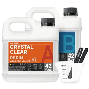 84oz casting epoxy resin kit – crystal clear epoxy resin for wood, molds, jewelry making, table top – non yellowing 2 part resin kit (42oz resin and 42oz hardener) with silicone cups, sticks