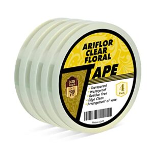 ARIFLOR 4Packs Clear Floral Tape - 1/4 inches Wide Floral Vase Tape, Clear Waterproof Floral Tape for Fresh Flower Bouquets and Flower Arrangements Crafts (0.25inch*4Packs), 0.25inch*4Pack