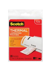 scotch thermal laminating pouches premium quality, 5 mil thick for extra protection, 20 pack photo size laminating sheets, our most durable lamination pouch, 3.7 x 5.2 inches, clear (tp5902-20)