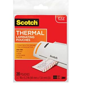 Scotch Thermal Laminating Pouches Premium Quality, 5 Mil Thick for Extra Protection, 20 Pack Photo Size Laminating Sheets, Our Most Durable Lamination Pouch, 3.7 x 5.2 inches, Clear (TP5902-20)