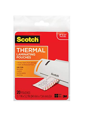 Scotch Thermal Laminating Pouches Premium Quality, 5 Mil Thick for Extra Protection, 20 Pack Photo Size Laminating Sheets, Our Most Durable Lamination Pouch, 3.7 x 5.2 inches, Clear (TP5902-20)