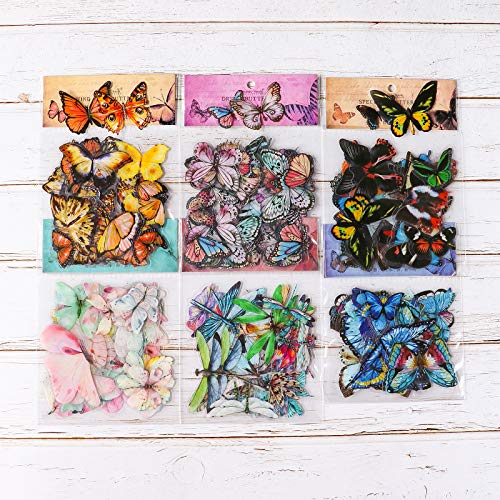 Knaid Butterfly Dragonfly Insects Stickers Set (240 Pieces) - PET Transparent Waterproof Decorative Decals for Scrapbook DIY Crafts Album Bullet Journal Planner Water Bottles Phone Cases Laptops