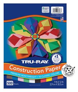 tru-ray (p6588-4) heavyweight construction paper bulk assortment, 10 assorted colors, 9″ x 12″, 500 sheets