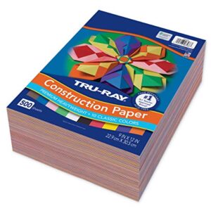 Tru-Ray (P6588-4) Heavyweight Construction Paper Bulk Assortment, 10 Assorted Colors, 9" x 12", 500 Sheets