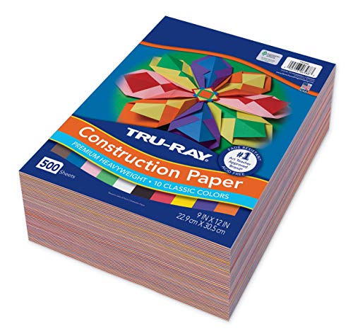 Tru-Ray (P6588-4) Heavyweight Construction Paper Bulk Assortment, 10 Assorted Colors, 9" x 12", 500 Sheets