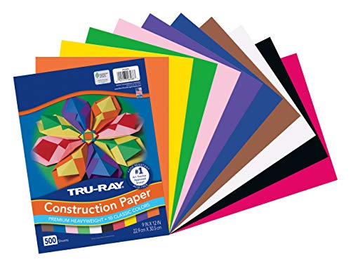 Tru-Ray (P6588-4) Heavyweight Construction Paper Bulk Assortment, 10 Assorted Colors, 9" x 12", 500 Sheets