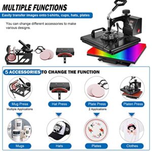 TOPDEEP 5 in 1 Heat Press Machine, 12x15 inch Swing Away Heat Press for Sublimation, T Shirt Pressing Machine Multifunction, Heat Press Transfer Machine Combo for T-Shirt Hat Cap Mug Plate Cap