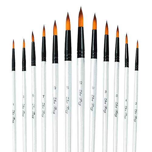 Acrylic Paint Brushes Set, 12pcs Professional Round-Pointed Tip Artist Paintbrushes for Acrylic Watercolor Oil Painting, Face Body Nail Art, Crafts, Canvas, Rock, Shoes, Miniature Model & Fine Detail