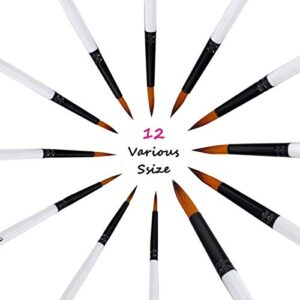 Acrylic Paint Brushes Set, 12pcs Professional Round-Pointed Tip Artist Paintbrushes for Acrylic Watercolor Oil Painting, Face Body Nail Art, Crafts, Canvas, Rock, Shoes, Miniature Model & Fine Detail