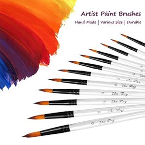 Acrylic Paint Brushes Set, 12pcs Professional Round-Pointed Tip Artist Paintbrushes for Acrylic Watercolor Oil Painting, Face Body Nail Art, Crafts, Canvas, Rock, Shoes, Miniature Model & Fine Detail