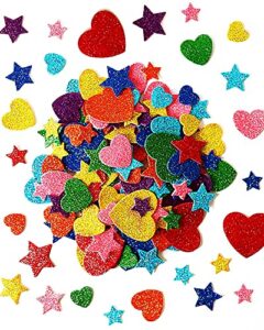 450 pieces colorful glitter foam stickers self adhesive stars mini heart shapes glitter stickers, kid’s arts craft supplies greeting cards stars shapes foam stickers