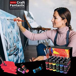 Fantastory Acrylic Paint Set, 24 Classic Colors with 12 Brushes (2oz/60ml), Professional Craft Paint, Art Supplies Kit for Adults & Kids, Canvas/Fabric/Rock/Glass/Stone/Ceramic/Model/Wood Painting