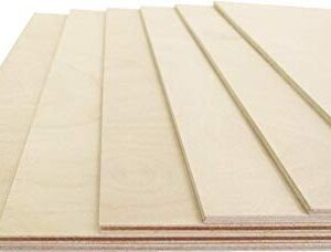 Premium Baltic Birch Plywood,3 mm 1/8"x 12"x 18" Thin Wood 6 Flat Sheets with B/BB Grade Veneer for DIY Arts and Crafts,Woodworking,Scroll Sawing Projects,Painting,Drawing,Laser Cutting Projects