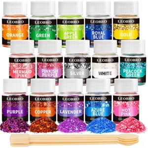 holographic chunky glitter, 15 colors craft glitter for resin, with 5pcs mixing spoon, leobro cosmetic glitter for nail body eye face, resin glitter flakes sequins for tumbler jewelry crafts making