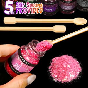 Holographic Chunky Glitter, 15 Colors Craft Glitter for Resin, with 5PCS Mixing Spoon, LEOBRO Cosmetic Glitter for Nail Body Eye Face, Resin Glitter Flakes Sequins for Tumbler Jewelry Crafts Making
