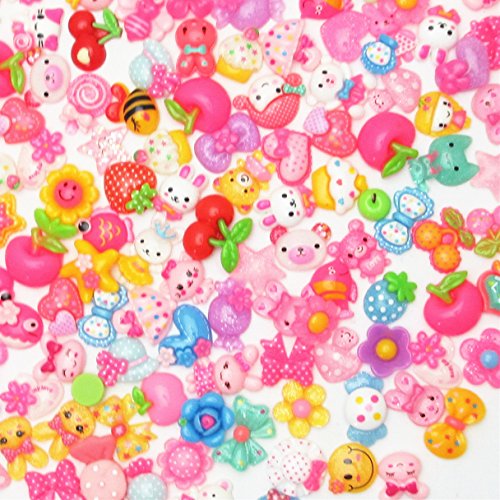 LibiIine 100pcs Mix Lots Flatback Resin Buttons Flat Back Scrapbooking Resin Flatback Craft