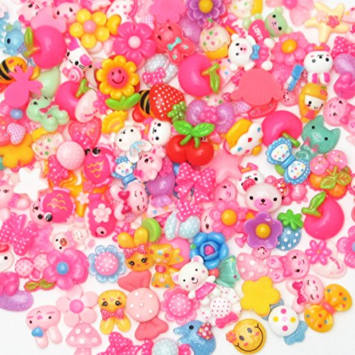 LibiIine 100pcs Mix Lots Flatback Resin Buttons Flat Back Scrapbooking Resin Flatback Craft