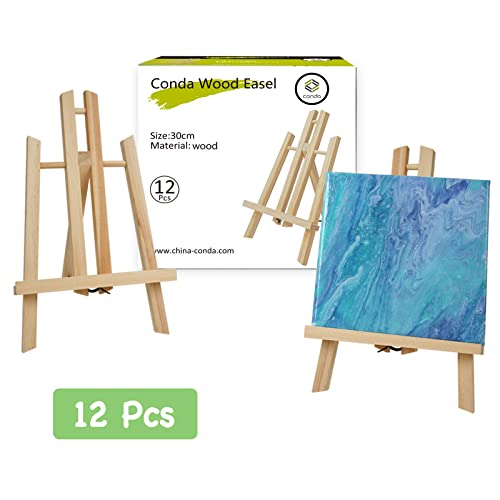 CONDA 12 Pack 11.8" Tabletop Easel, Portable A-Frame Tripod Tabletop Easel Set for Painting Party & Displaying Canvases, Photos, Display Tripod Holder Stand for Students Kids Beginners