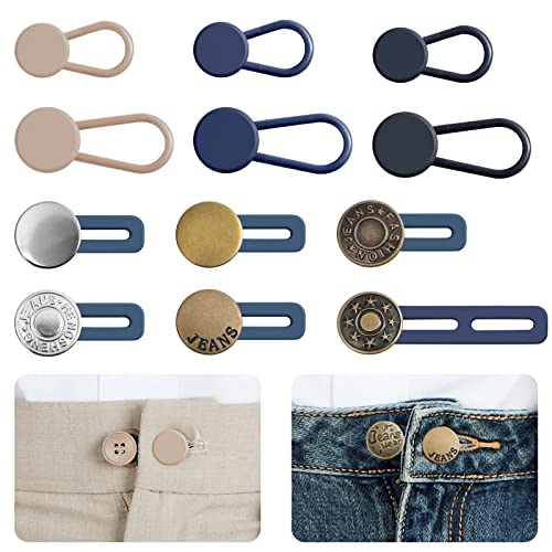 12PCS Pants Button Extender, Waist Button Extenders for Jeans, Waist Extenders for Pants for Women Men, No Sewing Instant Waistband Extension 1-1.8 Inches