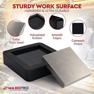 MaxoPro 3” Steel Bench Block Flat Anvil Jewelers Tool with 4” Tough Rubber Block – Heat-Treated Scratch-Resistant Solid Metal Bench Block - Jewelry Repairing, Metal Stamping, Work Surface Tool