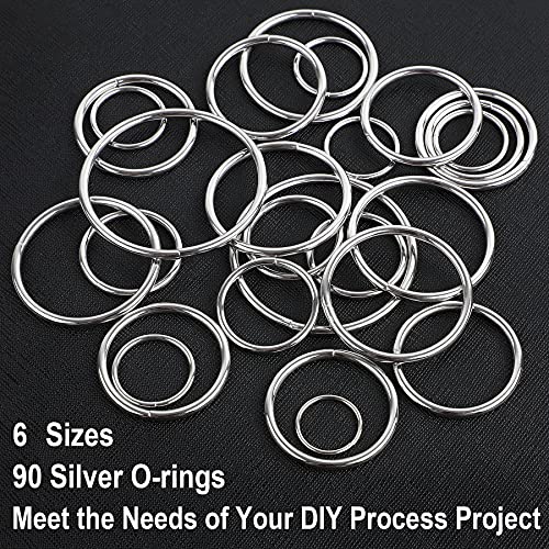 90Pcs 6 Sizes Silver Metal O Rings Multi-Purpose Heavy Duty Round Ring for Hardware Bags Belts Dog Leashes Hanging Basket DIY Craft Supplies, 15mm, 20mm, 25mm, 32mm, 38mm, 50mm